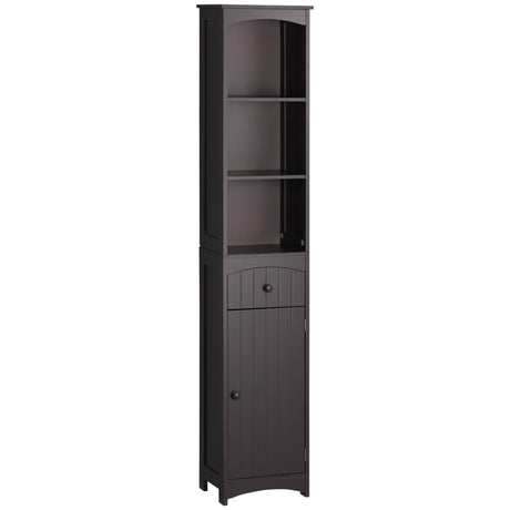 HOMCOM Bathroom Storage Cabinet, Free Standing Bathroom Storage Unit, Tall Linen Tower with 3-Tier Shelves and Drawer, Brown HOMCOM