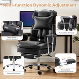 Sweetcrispy Executive Home Office Desk Chair - Ergonomic Big Tall High Back with Footrest & Lumbar Support, Reclining Height Adjustable, Comfy PU Leather Computer Gaming with Swivel Wheels, Black Sweetcrispy