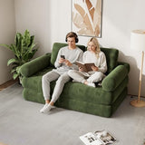 DSNAPE 59" Convertible Sofa Bed, 5-in-1 Folding Loveseat Sleeper Chair with Pillows Removable Armrests, Fold Out Boneless Couch Futon Floor Mattress Lounge for Apartment Dorm Living Room - Green, Full DSNAPE