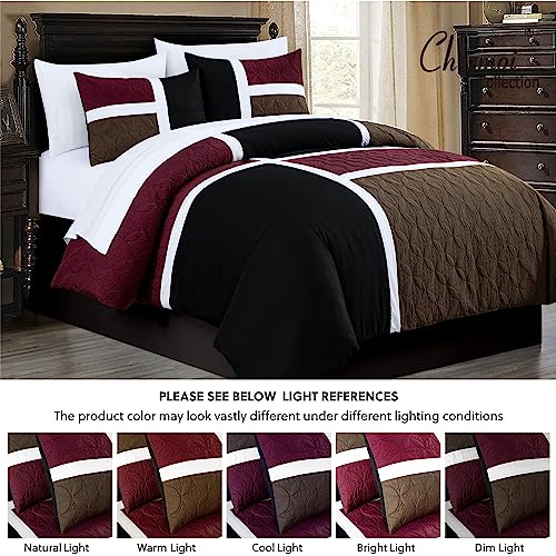 Chezmoi Collection Bernard 7-Piece California King Bed in a Bag Comforter Set with Sheets - Lightweight Comforter Burgundy Black Brown Patchwork Quilted Medallion Bedding Set for All Season Chezmoi Collection