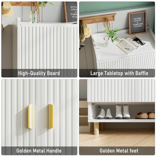 GEBAROW 8-Tier Shoe Storage Cabinet, Modern Organizer Cabinet with Doors, Wood Shoe Rack with Adjustable Shelves for Entryway, Hallway, Closet, Living Room, White GEBAROW