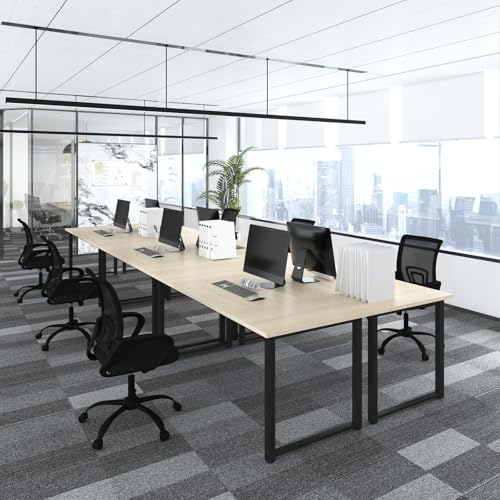 Bonzy Home 12FT Conference Table, Modern Large Meeting Table Office Desks for 16 Person, Long Rectangle Table with Sturdy Metal Frame, 4 PCS, 142" D x 64" W x 30" H, Natural Bonzy Home