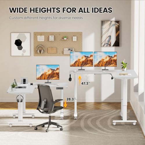Flycity Electric L Shaped Standing Desk Adjustable Height, 63" x 55" Corner Stand Up Desk, Home Office Desk, Dual Motor Sit Stand Desk, Computer Desk with 3 Memory Preset & Lock, White Flycity