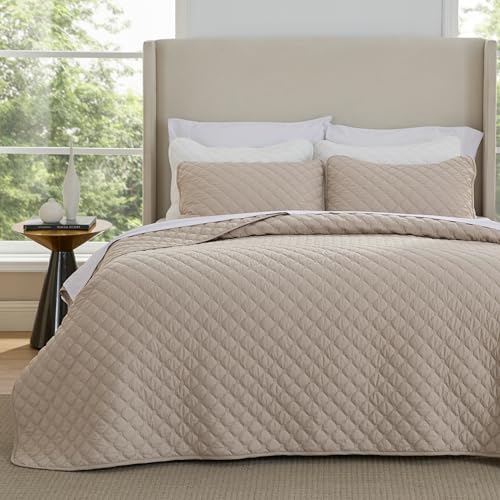 Bedsure Quilts King Size - Lightweight Bedspreads King Size with Classic Honeycomb Quilting, Soft Quilt Bedding Set, Taupe Comforter Set Coverlet for All Seasons with 2 Pillow Shams (106" x 96") Bedsure