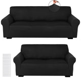 Peryiter 2 Pcs Loveseat Covers Slipcover Set for Couch Furniture Covers for Living Room Sofa Arm Chair, Form Fit Stretch, Wrinkle Proof, Furniture Protector(Black,Milk Silk) Peryiter