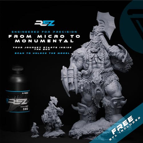 Rez Resin 1 kg, Essential Grey UV Photopolymer Resin for SLA/DLP/LCD 3D Printers, Ultra-High Detail, Fast-Curing Tough Resin for Highly Detailed Models, high Strength and Low Odor, 2K 4K 6K 8K REZ