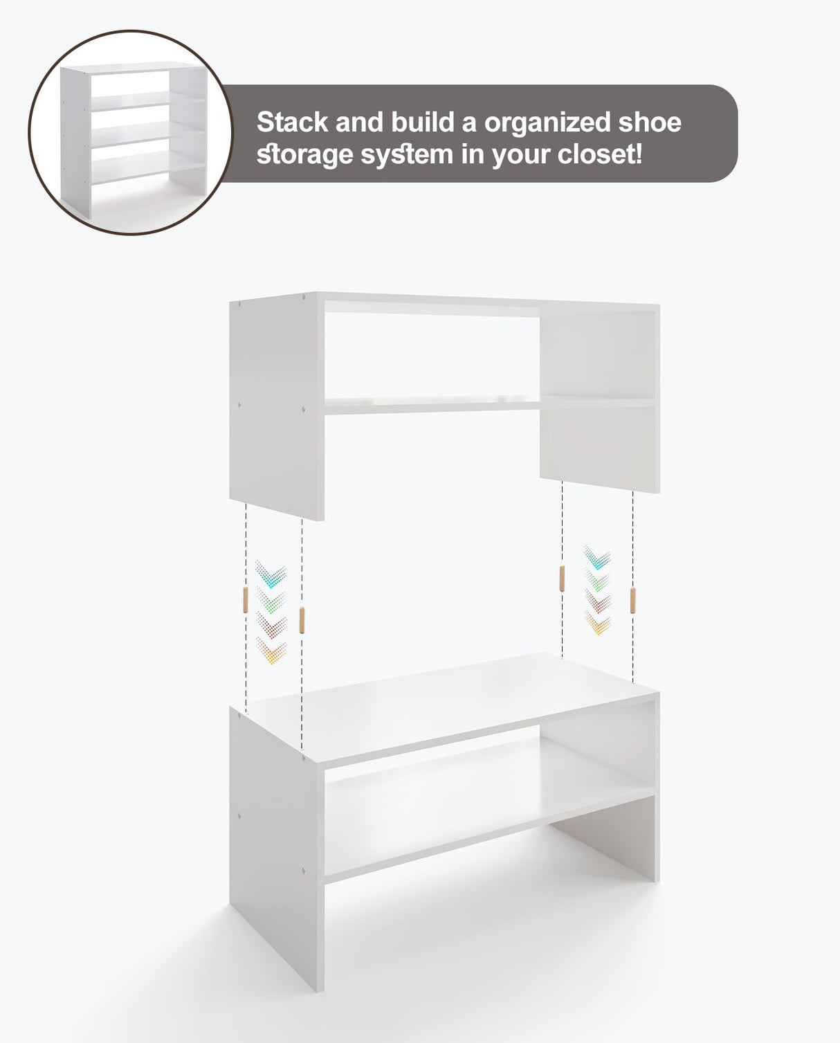 LOWOSA 2-Tier Stackable White Shoe Rack, Wooden 2-Shelf Shoe Organizer Freestanding Shoe Storage Stand for 6-9 Pairs, Perfect for Closet, Entryway, Office Use - Modern White LOWOSA