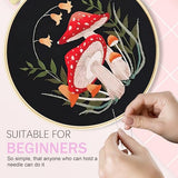 Huacan Embroidery Kit for Beginners Adults Includes Stamped Flower Pattern, Hoop, Color Threads,Tools,Easy to Follow Instruction (Mushroom)