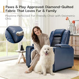 ANJ Power Home Theater Seating, PU Leather Electric Recliner Chair with Adjustable Headrest, Dual Motors Movie Reclining Chairs with LED Lights,USB Port, Cup Holders, Hidden Arm Storage (Blue & Black)