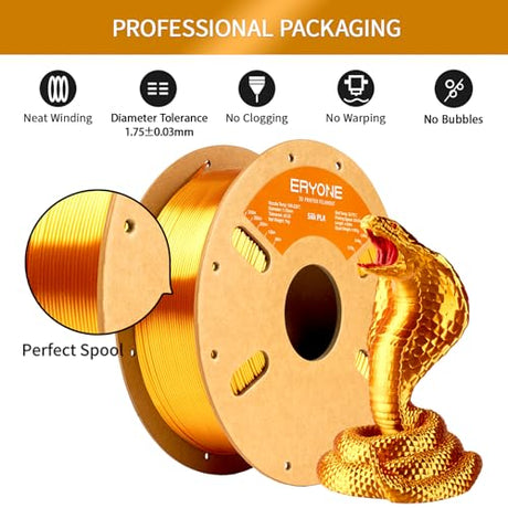 ERYONE Silk PLA Filament for 3D Printer, 1.75mm +/- 0.03mm, 1kg (2.1LBS)/Spool, Liquid Gold ERYONE