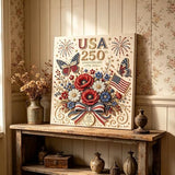 USA 250th Anniversary Beaded Floral Art Kit, Patriotic DIY Pearl Embroidery Canvas (1776–2026 Edition), US 250th DIY Pearl Beaded Floral Craft Decoration, 4th of July Diamond Painting Kit (Wreath)