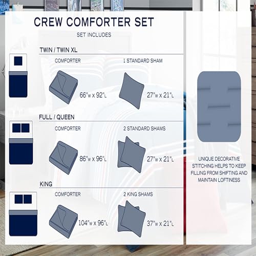 Nautica - Twin Comforter Set, Reversible Cotton Bedding with Matching Sham, Medium Weight for Year Round Use, Dorm Essentials, Oeko-Tex Certified (Dover Blue) Nautica