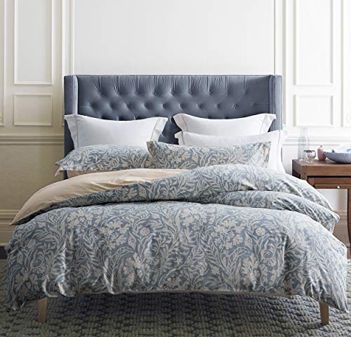 SLEEPBELLA Duvet Cover King Size, 600 Thread Count Cotton Beige & Bluish Grey Printed with Luxurious Leaves Pattern Reversible Botanical Comforter Cover Sets, Bedding Set 3Pcs (King, Beige Paisley) SLEEPBELLA