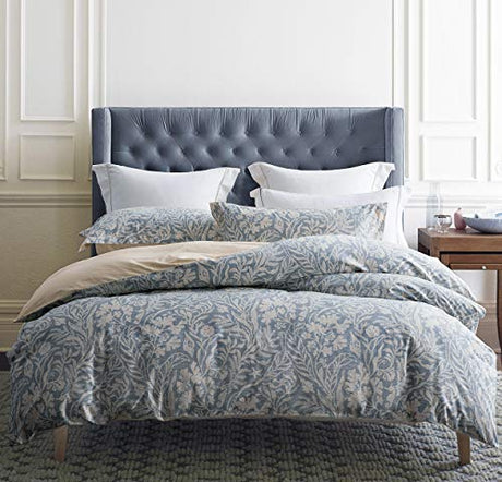 SLEEPBELLA Duvet Cover Queen Size, 600 Thread Count Cotton Beige & Bluish Grey Printed with Luxurious Leaves Pattern Reversible Botanical Comforter Cover Sets, Bedding Set 3Pcs (Queen, Beige Paisley) SLEEPBELLA
