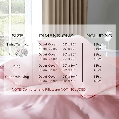 P Pothuiny 3 Pieces Satin Duvet Cover Twin/Twin XL Size, Luxury Silky Like Blush Pink Duvet Cover Bedding Set with Zipper Closure, 1 Duvet Cover + 2 Pillow Cases (No Comforter) P Pothuiny