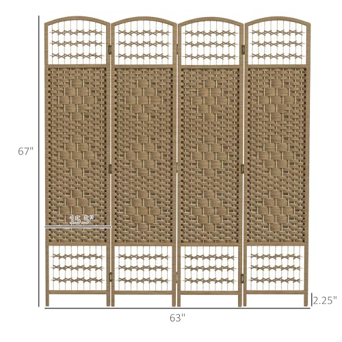 HOMCOM 4 Panel Room Divider, Folding Privacy Screen, 5.6' Room Separator, Wave Fiber Freestanding Partition Wall Divider, Natural HOMCOM