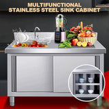 Kitchen Cabinet with Sink Laundry Sink with Cabinet Freestanding Utility Sink with Faucet Outdoor Stainless Steel Sink with Workbench and Storage Cabinet for Restaurant Laundry Room.(120x60x80cm) YHQYCGS