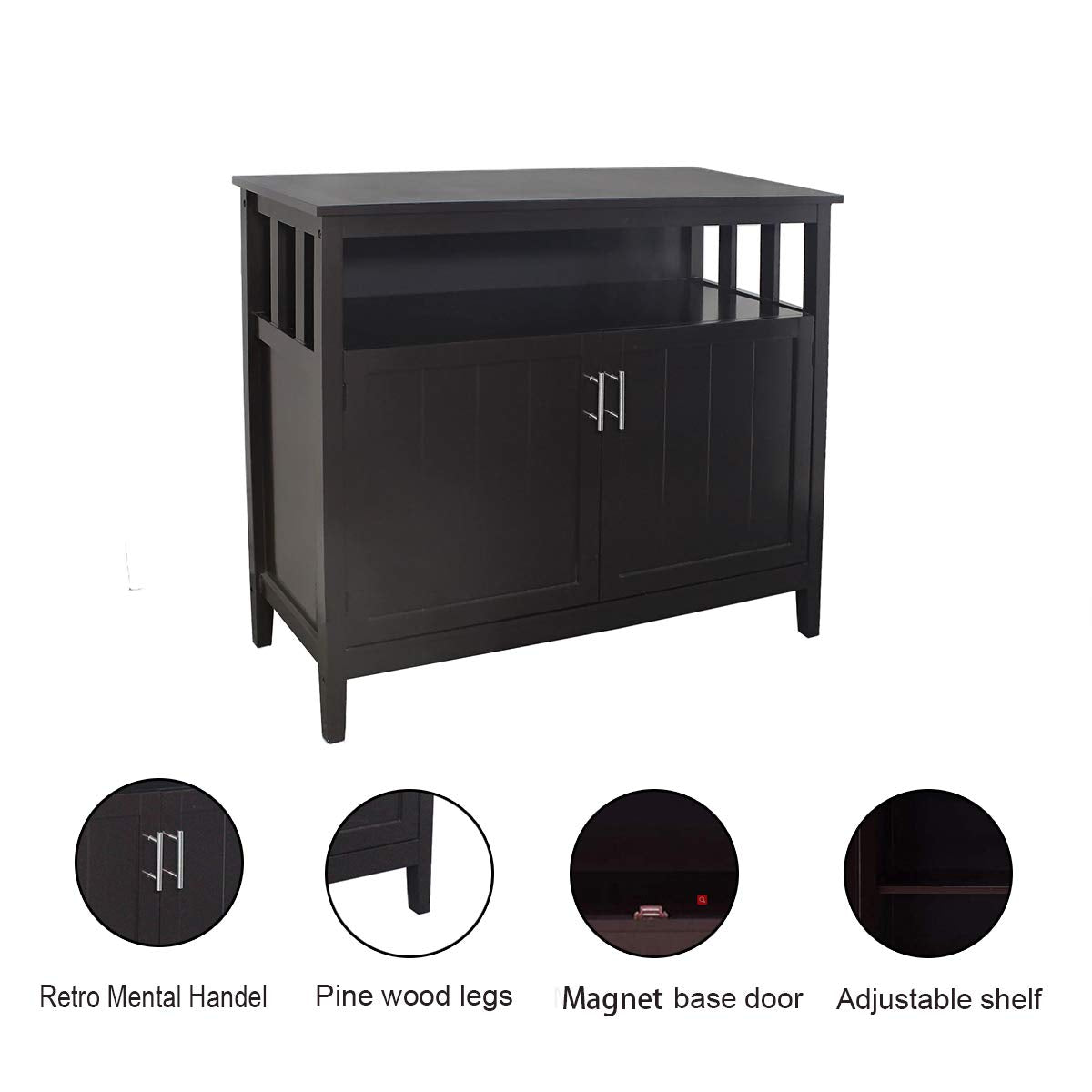 RASOO Buffet Cabinet with Storage Kitchen Dining Room Sideboard Buffet Storage Cabinet Buffet Server Cupboard Cabinet Console Table with 2 Doors and Adjustable Shelf - WoodArtSupply