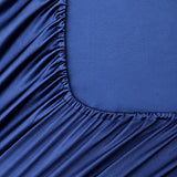Satin Fitted Sheet, Full Fitted Sheet Only, 1 - Piece Ultra Soft Deep Pocket Single Silk Bottom Bed Sheet Full - Navy Blue Luxbedding