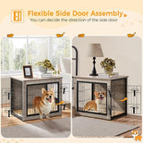 Yaheetech 27.5'' Dog Crate Furniture with Cushion Wooden Dog Crate with Double Doors/Adjustable Feet Side End Table for Small/Medium Dogs, Greige Yaheetech