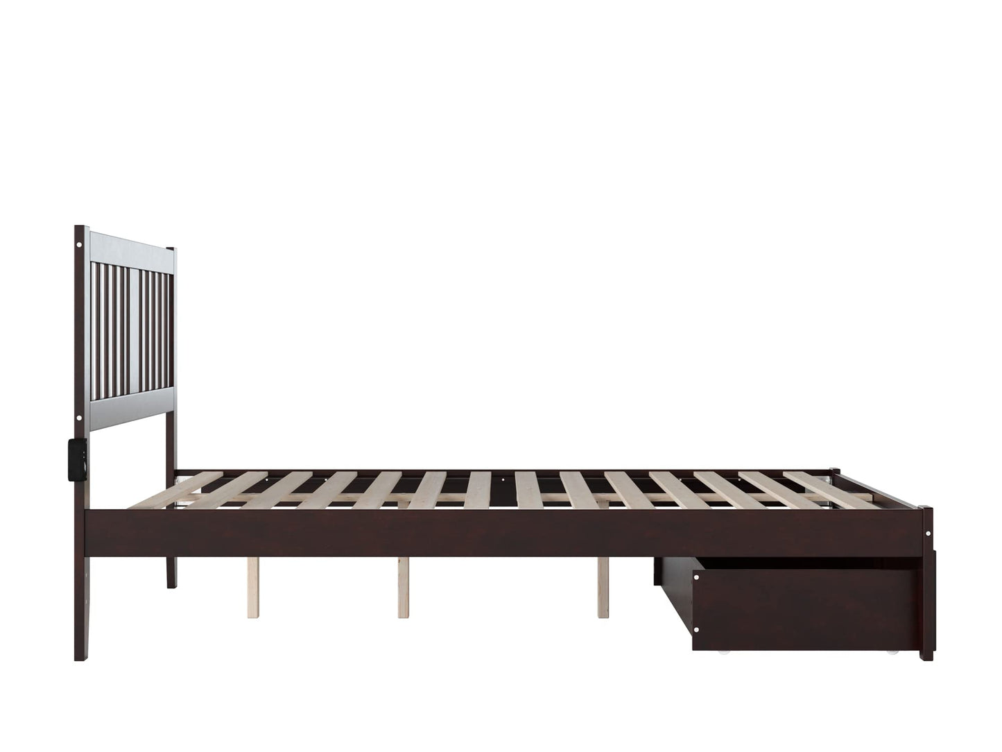 AFI, Tahoe Solid Wood Platform Bed with Foot Drawer Storage and Attachable USB Charger, Queen, Espresso - WoodArtSupply