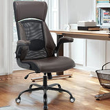 Clearance Executive Office Chair, Ergonomic Leather Desk Chair - Widened Adjustable Headrest with Flip-Up Arms, High Back Computer Swivel Task Chair with Lumbar Support, Brown ZLHECTO