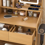 QueZeiah Small Makeup Vanity Desk with Mirror and Lights, Mini Vanity with Stool, 2 Large Drawers, Charging Station, Dressing Table Set for Women's Bedroom, Dressing Room, Wood QueZeiah