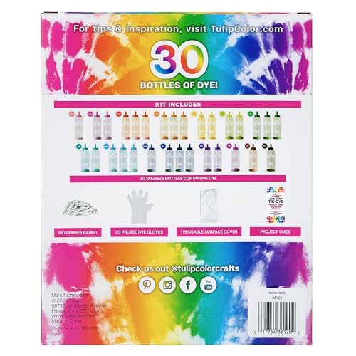Tulip One-Step Tie-Dye Kit Ultimate Summer Bundle, Giant Classroom Pack, Tie Dye for Large Groups and Parties, Durable Results - Includes 30 Bottles, Comes with Easy Techniques for Beginners Tulip
