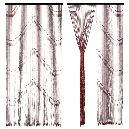 Foreate Beaded Curtain for Doorways Handmade Bamboo Wood Door Beads Boho Hanging Room Divider Hallway Window Hippie Curtains Rustic Home Decor 35.5" x 75" Brown Foreate