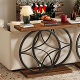 knoworld 39.4" Console Table, Industrial Entryway Table with Anti-Tilt Design, Narrow Wood Accent Sofa Table Behind Couch with Double Circle Base for Entryway, Living Room, Hallway, Foyer knoworld