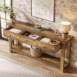 Tribesigns 70.9” Console Table with 3 Drawers, Extra Long Entryway Table for Hallway, Living Room, Narrow Sofa Table Behind Couch with Storage Shelf, Rustic Brown Wood Foyer Furniture Tribesigns