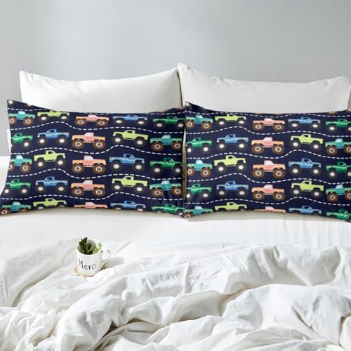 Feelyou 3D Truck Sheet Set Boys Cars Bed Sheets for Kids Girls Teens Freestyle Truck Decor Bed Set Blue Sheets with 2 Pillowcases 4Pcs Bedding Full Feelyou