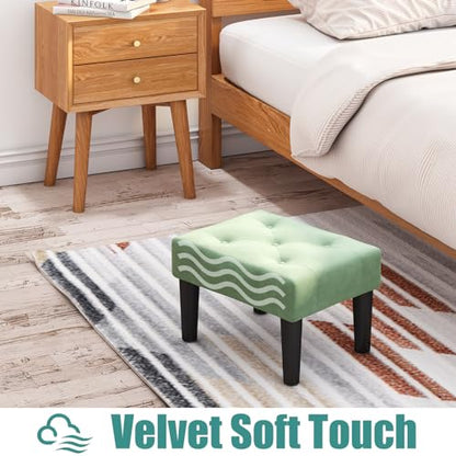 viewcare Ottoman Foot Stool, Green Small Ottoman footrest, Velvet Soft Footrest Ottoman with Wood Legs, Sofa Footrest Extra Seating for Living Room Entryway Office