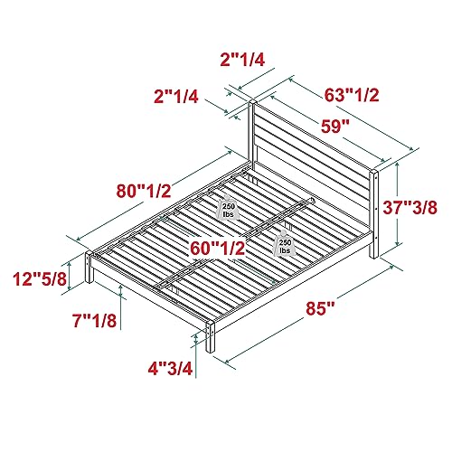 Walker Edison Ayla Boho Slatted Headboard Queen Bedframe, Queen Size, Natural Pine Walker Edison