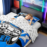 Erosebridal Twin Comforter Set for Boys Girls Kids, Gamer Comforter Set for Boys Teens, Gaming Console Bedding Decor Blue Black 2Pcs Erosebridal