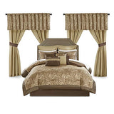 Madison Park Essentials Brystol 24 Piece Room in a Bag Faux Silk Comforter Jacquard Paisley Design Matching Curtains Down Alternative Hypoallergenic All Season Bedding-Set, Queen(90"x90"), Brown Madison Park