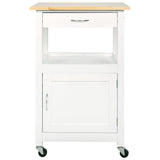 eHemco Kitchen Island Cart on Wheels with Drawer, Storage Cabinet, Shelf and Natural Solid Hardwood Top, White Base eHemco