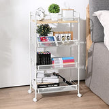 KINGRACK 4-Tier Rolling Cart,Metal Utility Cart with Wooden Tabletop,Easy Assemble Mobile Storage Trolley On Wheels,Craft Storage Cart for Bedroom Kid's Room Office Kitchen Bathroom,White KINGRACK