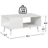 SUPER DEAL Wooden Coffee Table 2 Tier Mid Century Modern Center Table with Open Storage Shelf for Living Room, 40 Inch Accent Sofa Side Table for Indoor Bedroom Apartment Small Spaces, White SUPER DEAL