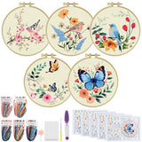 ERKOON 5 Sets Embroidery Kit for Beginners, Hummingbird Cross Stitch Set for Include Embroidery Cloth Hoops Threads for Craft Lover Hand Stitch (Hummingbird and Butterfly)