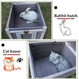 Rockever Outdoor Cat House,Outdoor cat Houses for Feral Cats Weatherproof Rabbit Hutch Small, Wooden Small Pet House and Habitats-Grey Rockever
