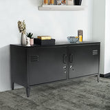 HOPUBUY Metal Storage Cabinet, Black Locker Cabinet with 2 Doors, Steel Storage Cabinet with Removable Shelves for Bedroom Home, Garage, Office HOPUBUY