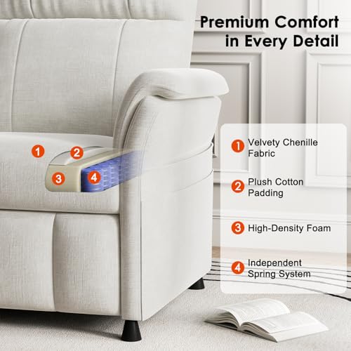 AMADA HOMEFURNISHING Power Recliner Chair for Adults, Adjustable Modern Chenille Reclining Chair with Side Pockets, Remote, Footrest, Thick Seat Cushion for Home Theater, Living Room, Bedroom & RV