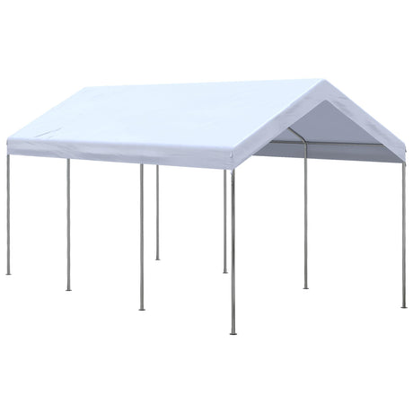 Outsunny 10' x 20' Party Tent and Carport, Height Adjustable Portable Garage, Outdoor Canopy Tent 8 Legs Without Sidewalls for Car, Truck, Boat, Motorcycle, Bike, Garden Tools, White Outsunny