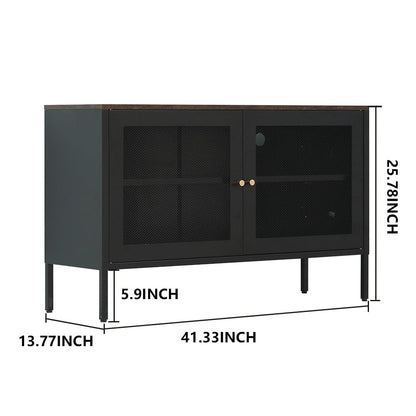 SunLinkSan 2 Accent Mesh Door Metal Storage Cabinet,TV Stand,Sideboard Buffet Cabinet for Living Room, Bed Room,Home,Hotel,Garage,Kitchen,2-Tier,Industrial Wooden Top,One Removable Shelf. (25 - WoodArtSupply