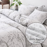ALEISSEL 100% Natural Cotton 3pcs Floral Duvet Cover Sets-Grayish White Duvet Cover with Gray Luxurious Flowers & Branches Pattern,Botanical Comforter Cover Sets with Button Closure(King,Botanical ALEISSEL