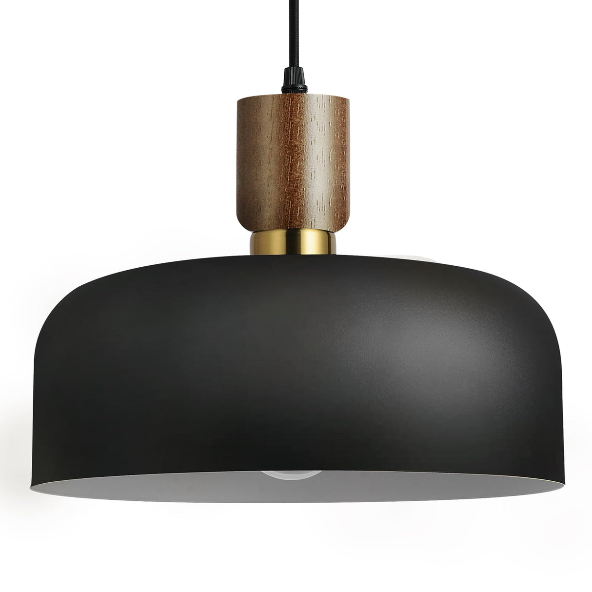 11.6" Modern Black Hanging Light,Large Pendant Light for Kitchen Island,Solid Wood with Hammered Shade,Adjustable Retro Dome Industrial Ceiling Lighting Fixture for Dining Room Hallway Entrance Eustace