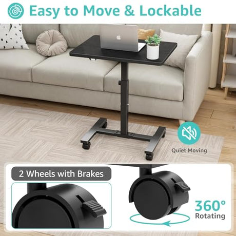 WINAZ Small Portable Standing Rolling Desk - 24 Inch Mobile Sit Stand Desk Adjustable Height with Wheels for Small Spaces Home Office, Kids Couch Laptop Desks Side End Table, Black WINAZ