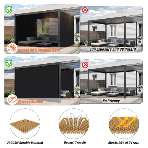 KANAGAWA 90% Sun Shade Cloth 12'X 20' Outdoor Pergola Shade Cover Canopy with Grommets UV Block Privacy Screen for Patio, Backyards, Outdoor, Carport, Garden, Black KANAGAWA