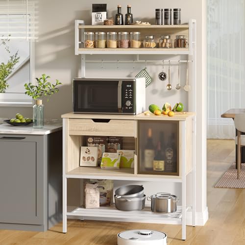 Bestier 6-Tier LED Bakers Rack with Storage & Hooks - Multifunctional Oak Stand Bestier